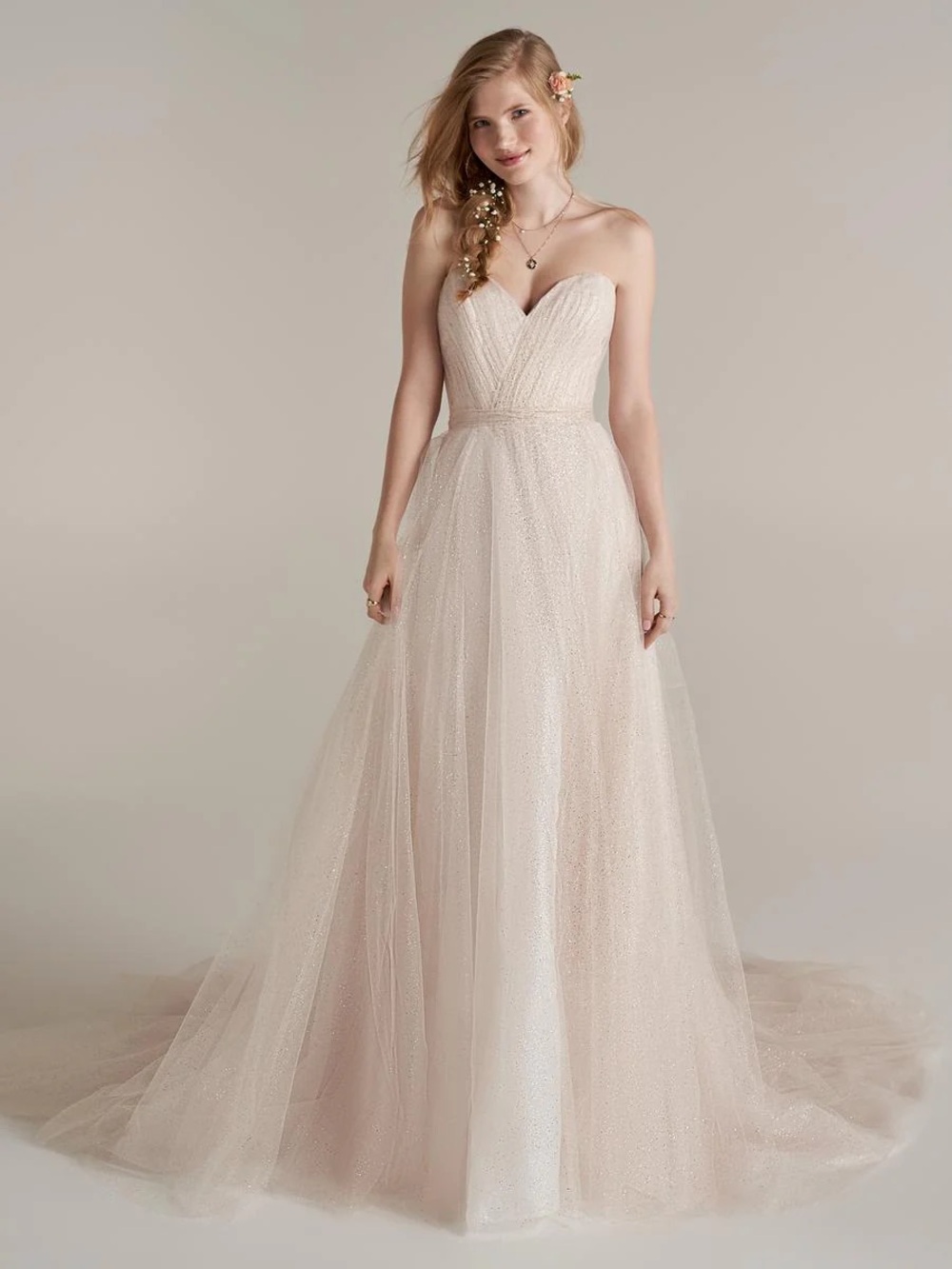 Strapless Sweetheart Tulle Wedding Gown in Soft Blush